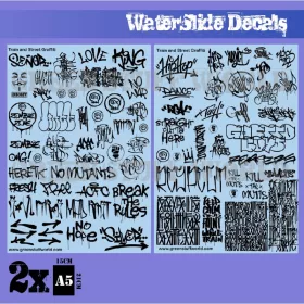   Green Stuff World - Waterslide Decals - Train And Graffiti Mix - Black